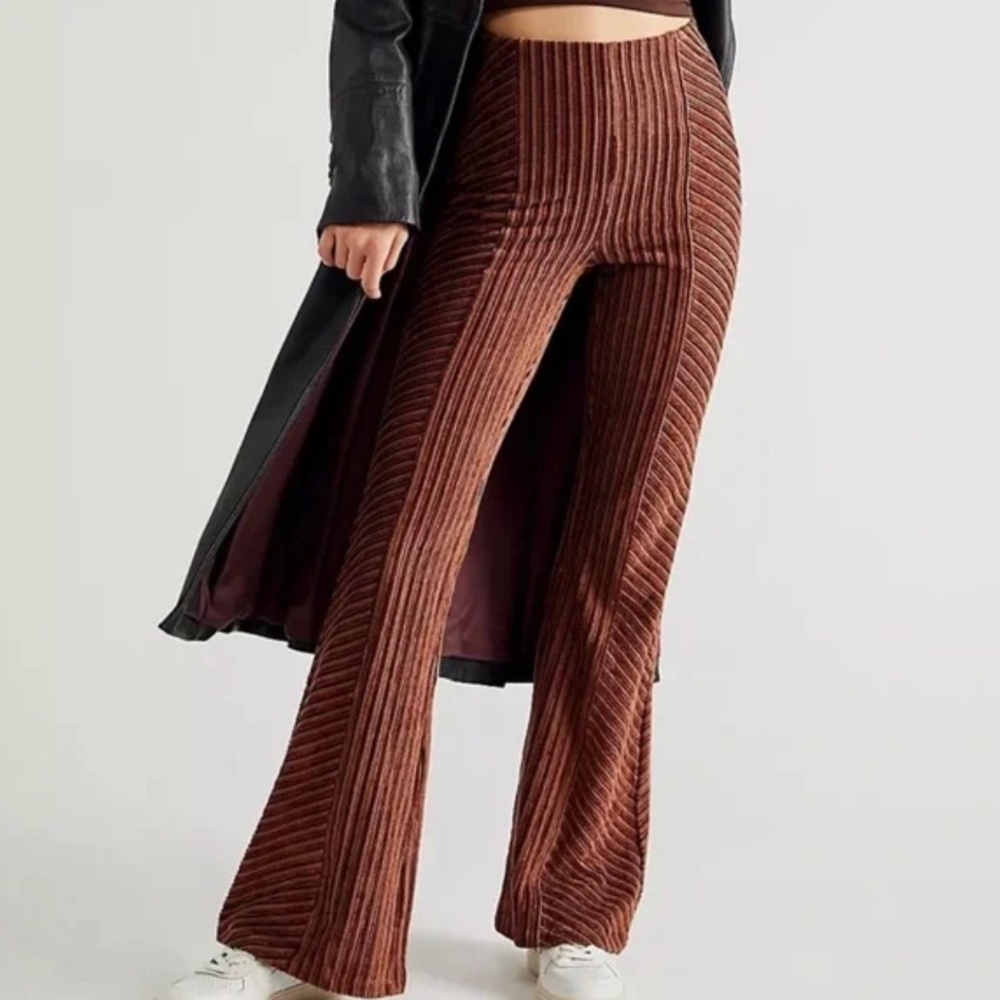free people slim pull on velvet flare pants